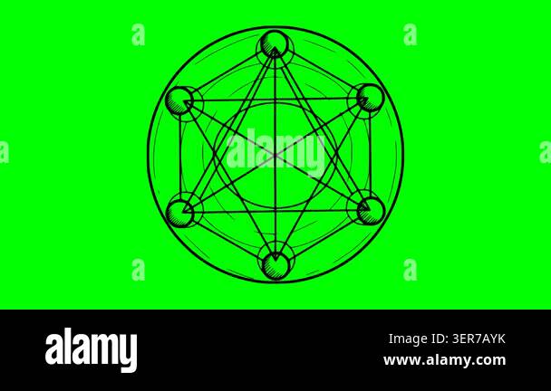 hand drawn metatron cube sacred geometry animation with blinking white ...