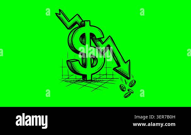 Hand drawn style dollar sign vector animation with a crashing down ...