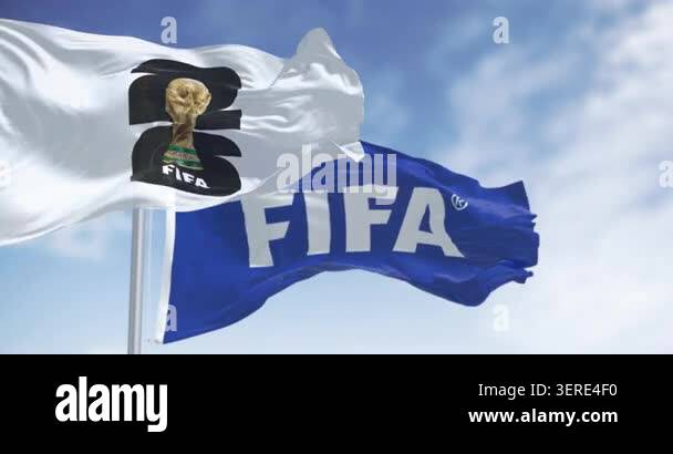 3D Illustration Of The 2026 FIFA World Cup Flag And The Blue FIFA Flag 3d-illustration-of-the-2026-fifa-world-cup-flag-and-the-blue-fifa-flag