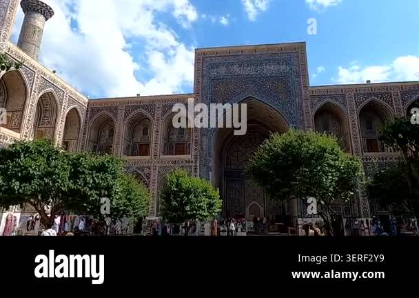 SAMARKAND UZBEKISTAN MAY 6 2022 A 4K Static Wide Shot Of The Sher samarkand-uzbekistan-may-6-2022-a-4k-static-wide-shot-of-the-sher