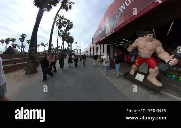 Venice Boardwalk Muscle Beach Walking POV 04 California USA Stock Video venice-boardwalk-muscle-beach-walking-pov-04-california-usa-stock-video