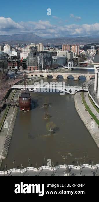 Historical bridges were built on the Vardar River in Macedonia, a ...