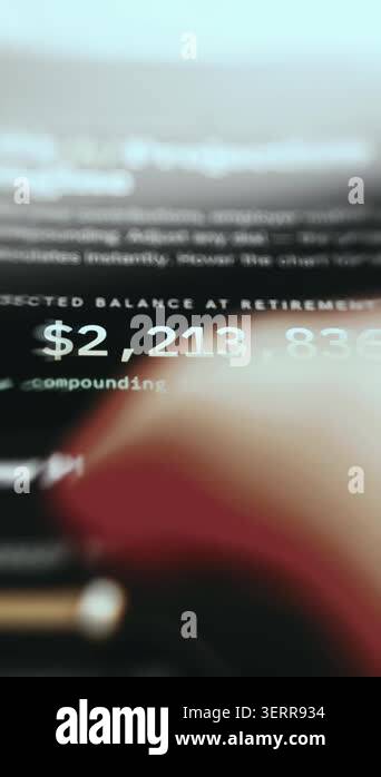 Financial tool displaying a projected retirement balance Stock Video ...