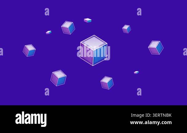 Abstract background with floating 3D cubes on a purple backdrop ...