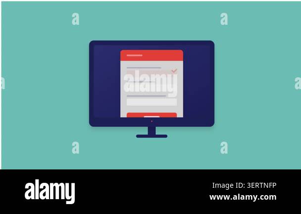 Online Form Checklist Completion Animation on Desktop Computer Monitor ...
