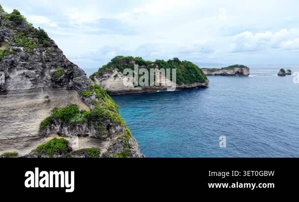 Drone aerial view of Diamond Beach in Nusa Penida, Bali, featuring ...