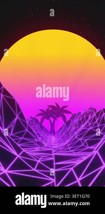 Vertical video Stylized vintage 3D animation background with mountains ...