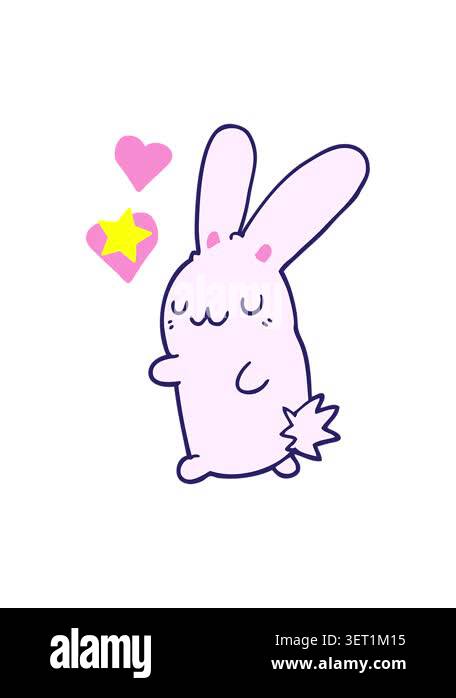 Vertical video showing cute cartoon bunny with pink hearts floating ...