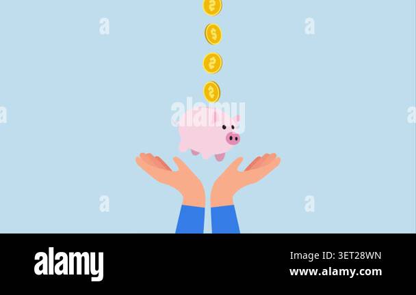 Frugality, 4k animation of coins in dollars fall into hand grasping ...