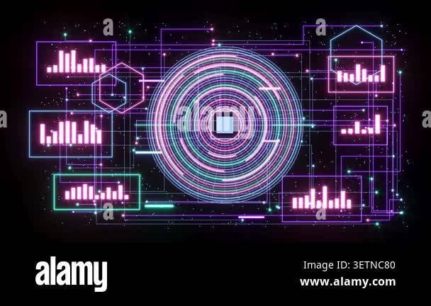 UX UI tech neon circle graph bg able to loop endless 4k Stock Video ...