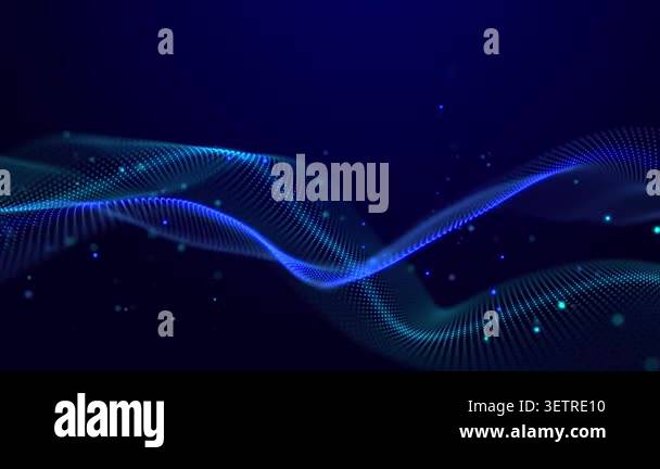 Futuristic wave of musical particles. Stream of running data. 3D ...