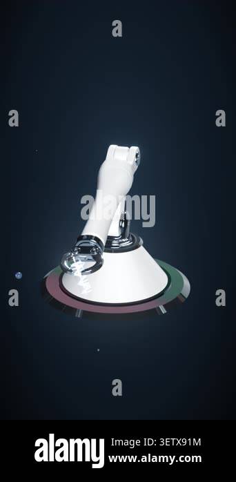 A high-tech healthcare robot examines a suspended genetic sequence. The ...