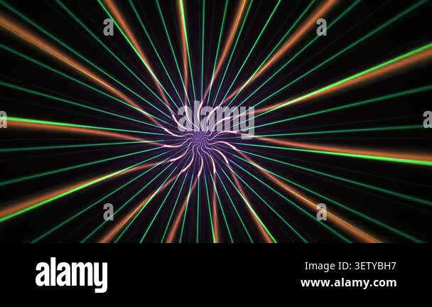Vibrant multicolored light rays radiate outward from a central point ...