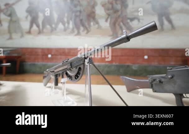 Old historical submachine gun from a past war conflict displayed in a ...