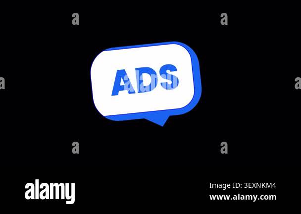 Blue speech bubble icon with ADS text on black background Stock Video ...