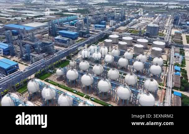 Aerial View of Large Oil Refinery and Petrochemical Plant with Storage ...