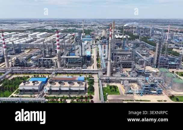 Aerial View of Large Oil Refinery and Petrochemical Plant with Storage ...
