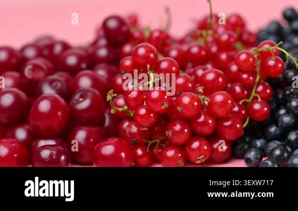 A video featuring a mix of currants, raspberries, blueberries, cherries ...