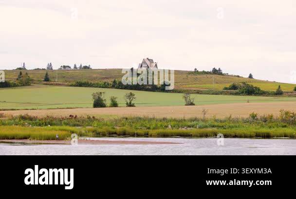 Slow motion footage of a peaceful rural landscape in Nova Scotia Canada ...