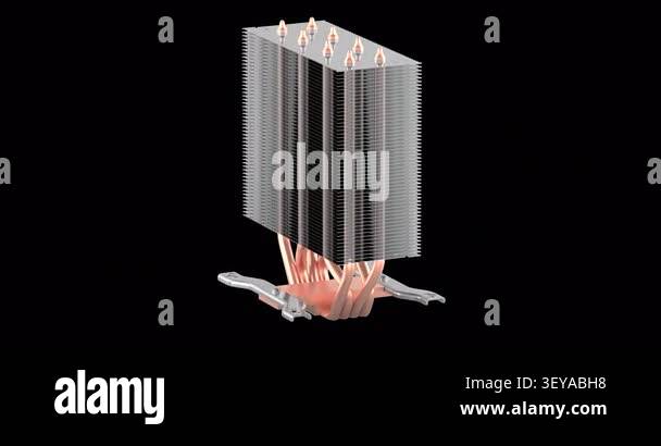 Computer CPU cooler heat sink with aluminum fins and copper heat pipes ...