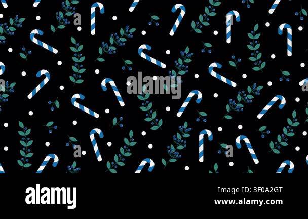 Leaves and berries with candy cane seamless pattern animation. Perfect ...