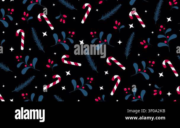 Leaves and berries with candy cane seamless pattern animation. Perfect ...