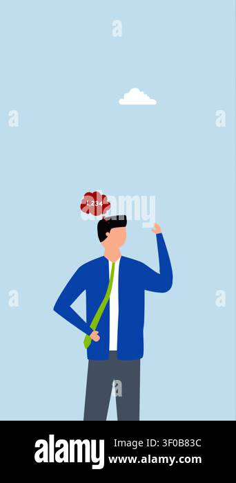 4k animation of Businessman Thinking with Number Code in Thought Bubble ...