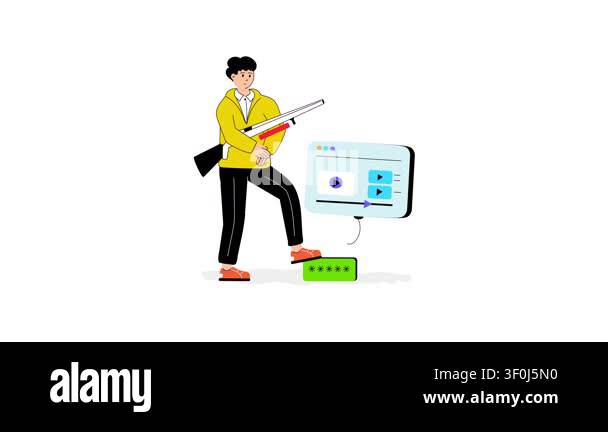 Website protection from cyber threats, website security animated flat ...