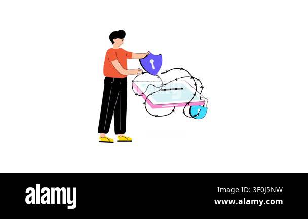 Mobile protection animated flat illustration, ready to use vector Stock ...