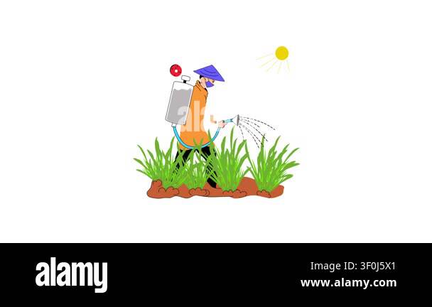 A farmer spraying pesticides to protect crops, animated illustration ...