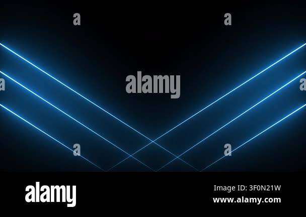 Glowing blue neon lines geometric animation loop on black background ...