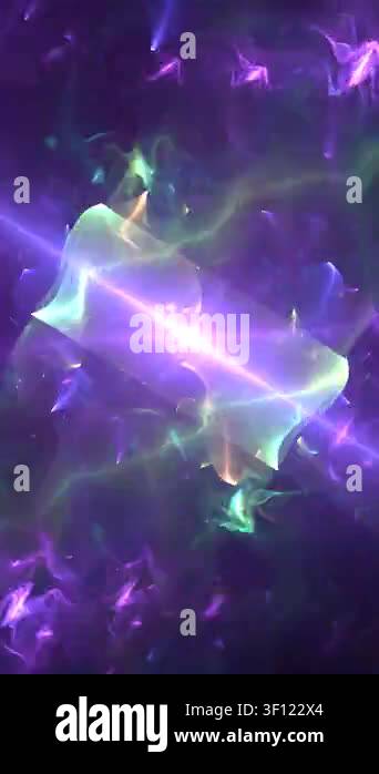 Purple green glowing swirling pattern of curved shapes and rays on ...