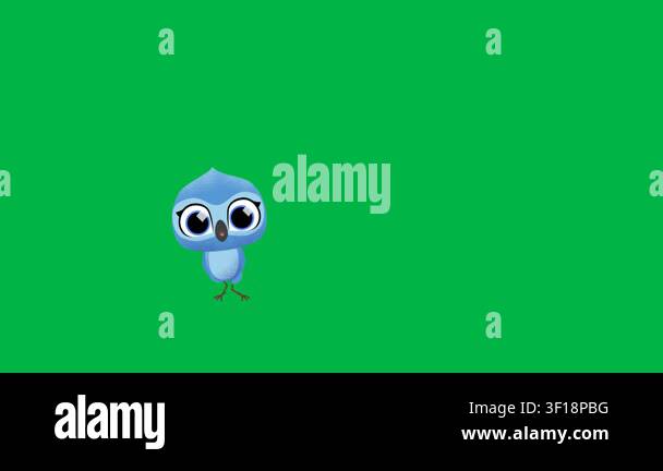 Cute blue ghost flying with arms raised on green screen chromakey ...