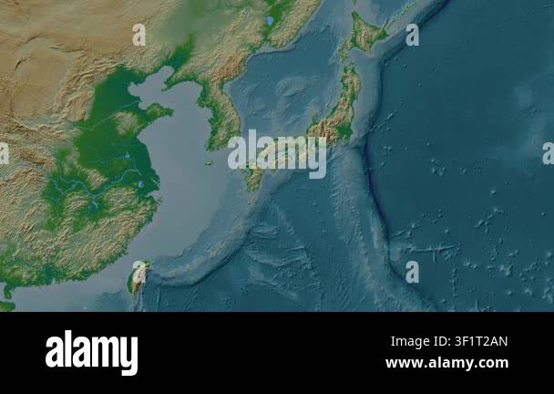 Seto Naikai or Inland Sea. Location diagram on a colored elevation map ...