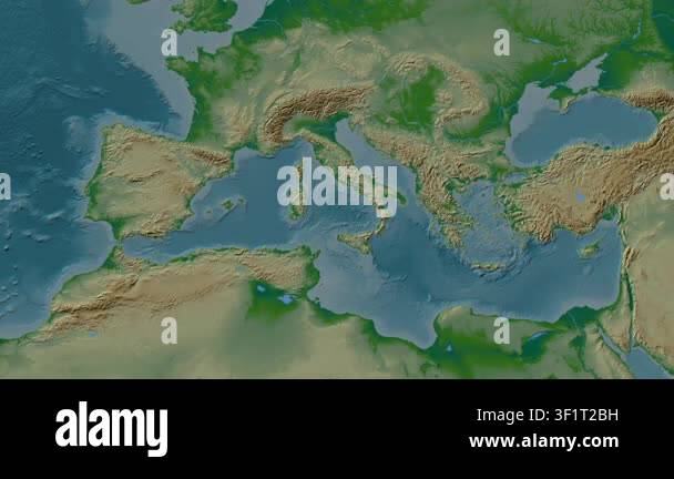 Tyrrhenian Sea. Location diagram on a colored elevation map in the ...