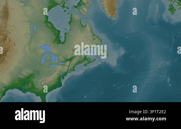 Gulf of St. Lawrence. Location diagram on a colored elevation map in ...