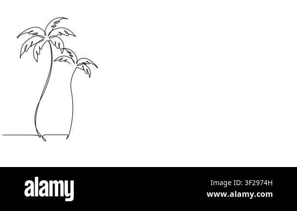 animated minimalist continuous line drawing of palm trees on a beach at