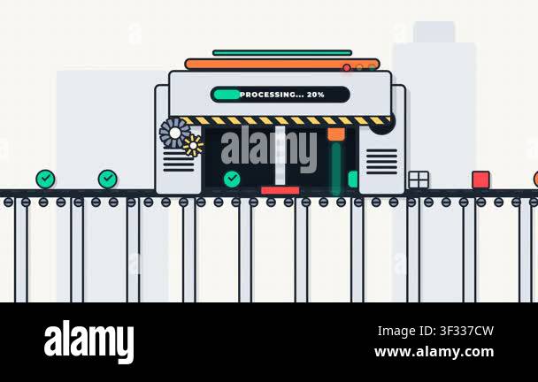Workflow Automation System Design Abstract Industrial Factory Animation Showing Automated Data Processing ...