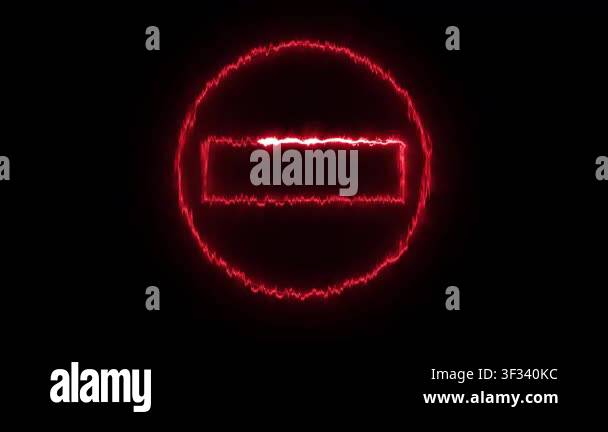 Red Neon Stop Sign Symbol with Energy Outline on animated Black ...