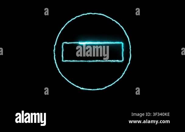 Cyan Neon Prohibition Symbol with Energy Outline on animated Black ...