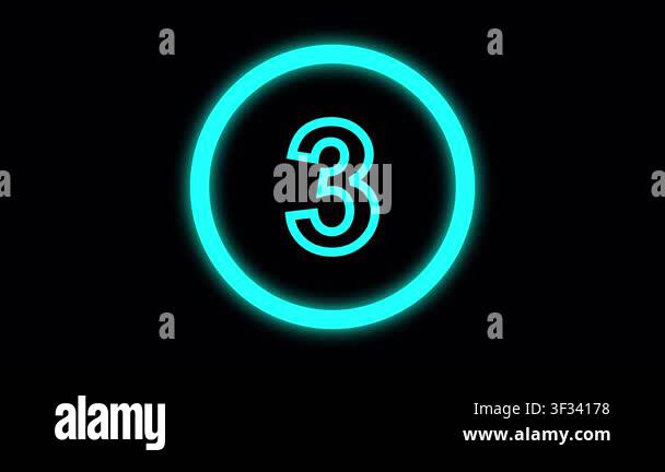 Vibrant Cyan Neon Number 3 Encased in a Glowing Circle on animated