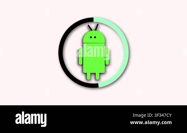 Green Android Robot Logo Inside a Light Blue Circle on a Pale Pink ...