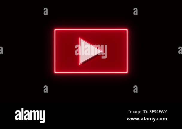 Red Neon Glowing You Tube Play Button Icon On Animation Black 