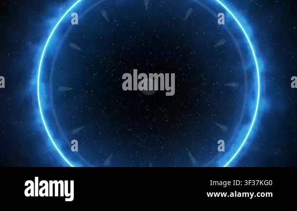 Blue Neon Clock Face with Digital Time Display in Starry Space animated ...