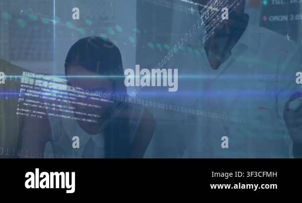 Animation of binary codes, computer languages, trading board, diverse ...
