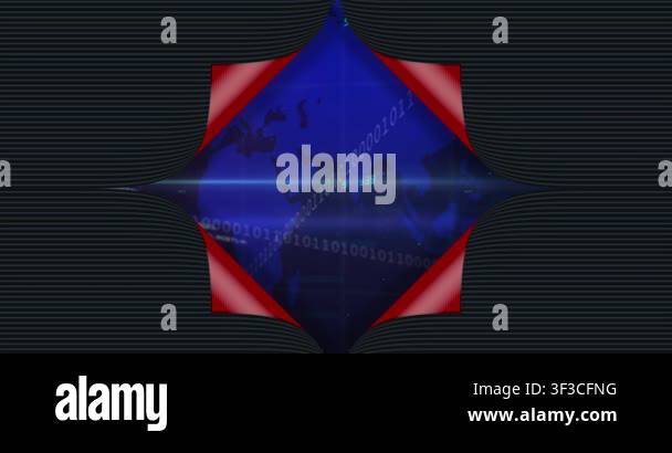 Animation of paper opening over map, binary codes, programming language ...