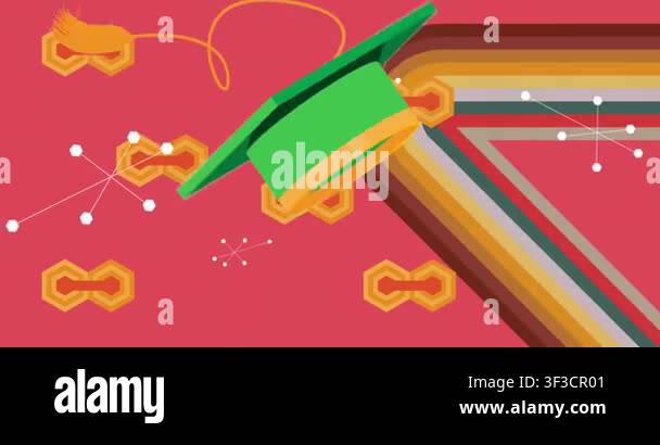 Retro 70s Background animation with Graduation Cap, mortar board ...