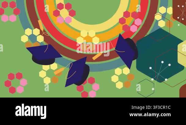 Retro 70s Background animation with Graduation Cap, mortar board ...