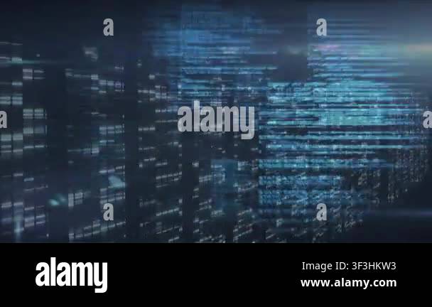 Animation of illuminated bars, moving programming language and lens ...