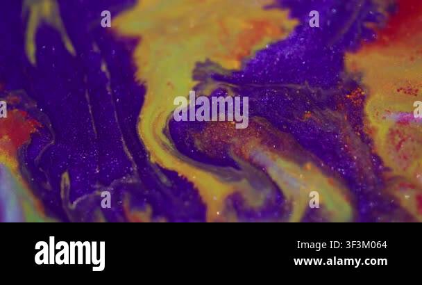 Ink flow. Blur glitter texture. Neon purple color dye blending in ...